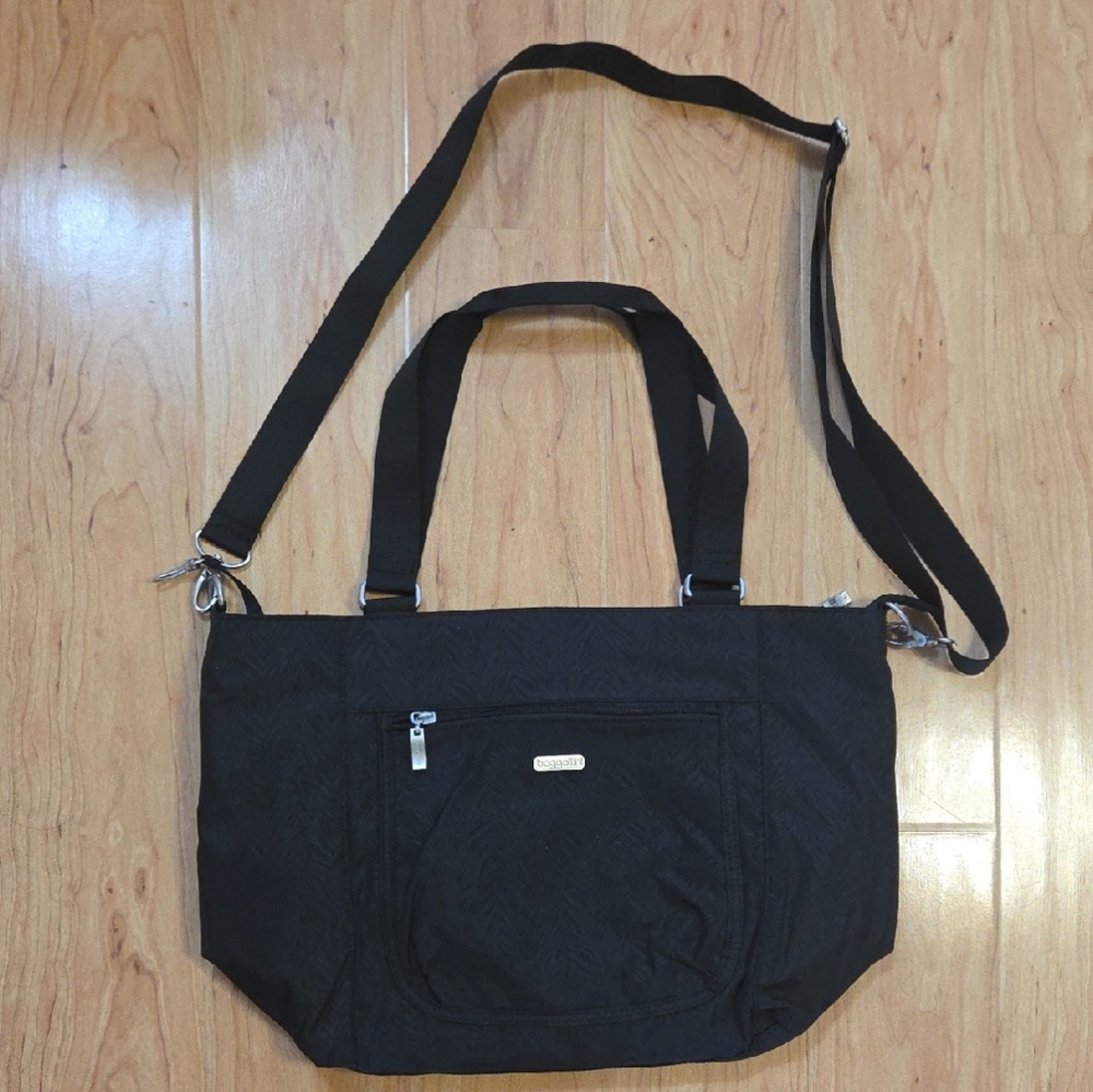 Black Nylon Crossbody Tote - Convertible Strap